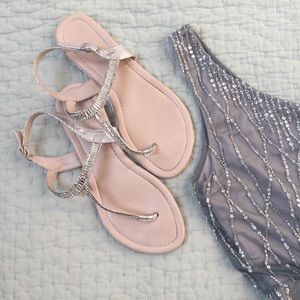 Silver beaded sandals, flats